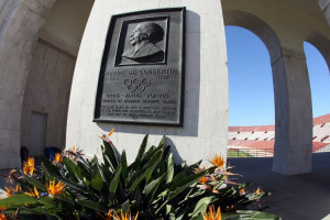 A commemorative tablet of Baron Pierre de Coubertin