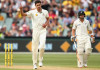 Mitchell Starc forced off with ankle injury at Adelaide Test Mitchell Starc shows his discomfort after taking the wicket of Mitchell Santner of New Zealand. Photo: Getty Images