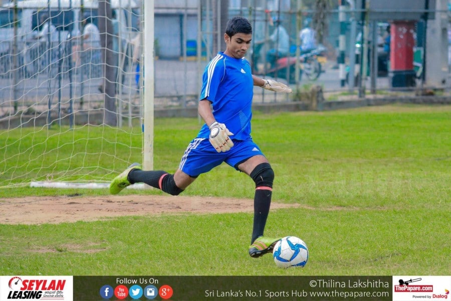 Maris Stella College v Wickramabahu College - U19 Schools Football Division I 2016 - Maris Stella Grounds, Negombo - 03/11/2016 K.Piushan about to take a goal kick.