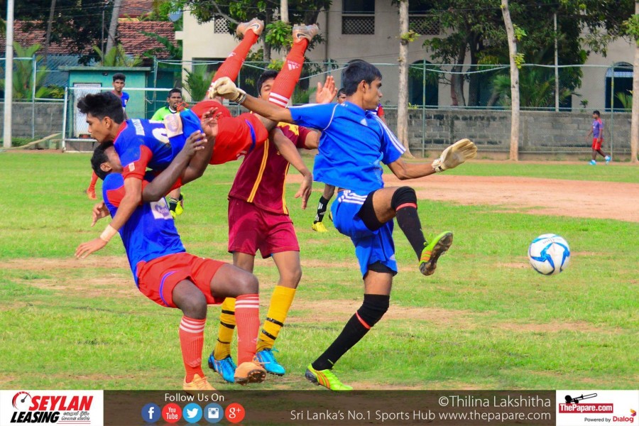 Maris Stella College v Wickramabahu College - U19 Schools Football Division I 2016 - Maris Stella Grounds, Negombo - 03/11/2016 Confusion in the Bahuwan penalty box.