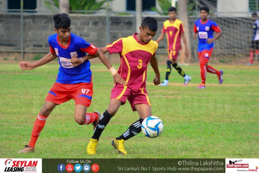 Maris Stella College v Wickramabahu College - U19 Schools Football Division I 2016 - Maris Stella Grounds, Negombo - 03/11/2016 P.Dananjaya (R) and Nisal Tharinda (L) battle for the ball.