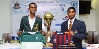 Thurstan skipper Thimira Lakshan and Isipathana captain Oshan Kavinda – Football Big Match (W.A.Rohana Challenge Trophy 2023)