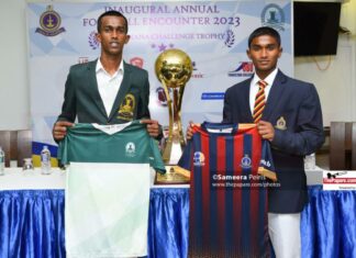 Thurstan skipper Thimira Lakshan and Isipathana captain Oshan Kavinda – Football Big Match (W.A.Rohana Challenge Trophy 2023)