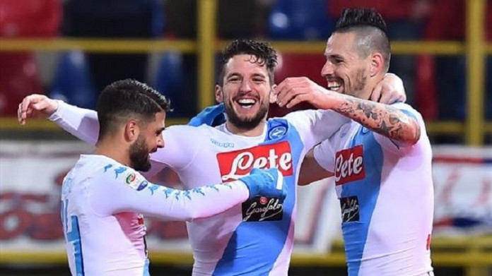 Hamsik and Mertens hit hat-tricks as Napoli thrash Bologna
