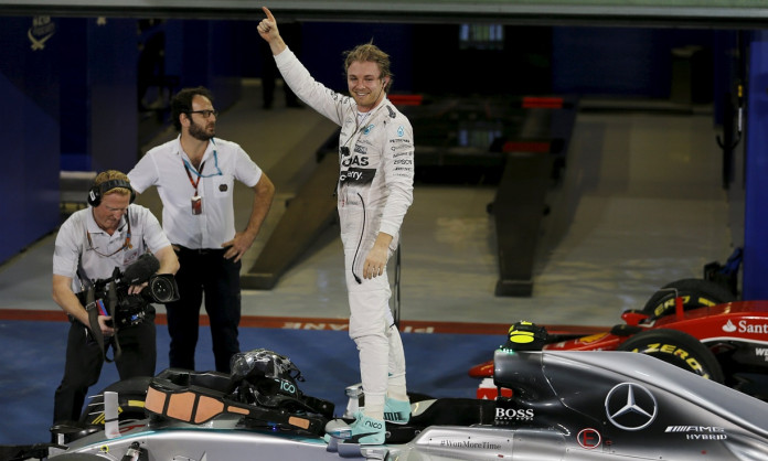 Nico Rosberg celebrates his third consecutive victory and his sixth of the season at the Abu Dhabi Grand Prix. Photograph: Hamad Mohammed/Reuters