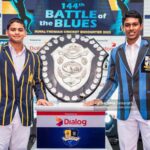 Royal skipper Dasis Manchanayake (L) & S. Thomas’ captain Romesh Mendis (R) posing with the D.S. Senanayake Shield
