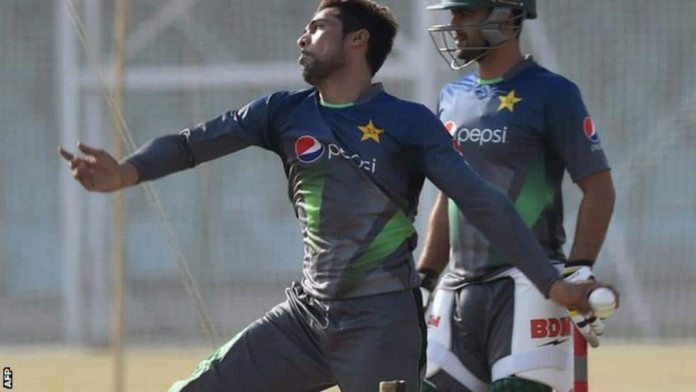 Amir, who has 99 international wickets, in training last month