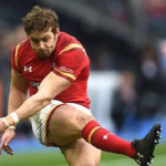 Leigh Halfpenny kicks for goal in Paris
