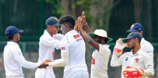 Chamindu Wickramasinghe celebrates