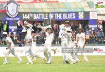 Royal bowlers thrive as party intensifies with victory looming Royal camp celebrating a wicket – 144th Battle of the Blues