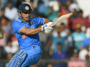 India A captain Mahendra Singh Dhoni plays a shot during the first warm-up one day cricket match between India A and England XI at the Cricket Club of India (CCI) stadium in Mumbai on January 10, 2017. ----IMAGE RESTRICTED TO EDITORIAL USE - STRICTLY NO COMMERCIAL USE----- / GETTYOUT / AFP PHOTO / PUNIT PARANJPE / ----IMAGE RESTRICTED TO EDITORIAL USE - STRICTLY NO COMMERCIAL USE----- / GETTYOUT