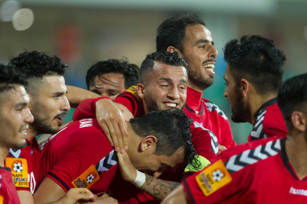 Exuberant faces of the Afghanistan players as they beat Bangladesh quite convincingly by 4-0 to start their title defence in style. (Photo - SAFF Suzuki Cup)