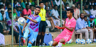 Fazal Mohamed (L) in action against Java Lane in the City FL President's Trophy