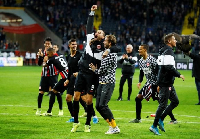 Bundesliga - Eintracht Frankfurt v Bayern Munich - Commerzbank-Arena, Frankfurt, Germany - November 2, 2019 Eintracht Frankfurt's Bas Dost celebrates at the end of the match REUTERS/Ralph Orlowski DFL regulations prohibit any use of photographs as image sequences and/or quasi-video