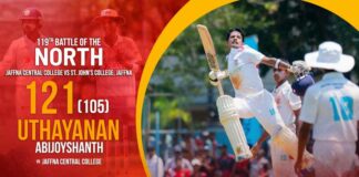 WATCH – Uthayanan Abijoyshanth 121 (105) vs Jaffna Central College | 119th Battle of North – Day 2 Uthayanan Abijoyshanth