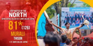 WATCH – Murali Thison 81* vs St. John’s College, Jaffna | 119th Battle of North – Day 2 Murali Thison 81* vs St. John's College