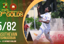 WATCH – Vasuthevan Vishnugoban 5/82 vs St. Patrick’s College, Jaffna | 109th Battle of the Golds – Day 2 VASUTHEVAN VISHNUGOBAN