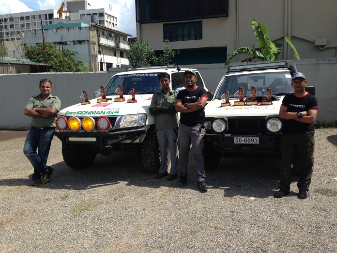 MRA Rally 2015 From L to R: Joint Champions Sam Chandrasoma (Driver), Sarindu Gamage (Co-Driver), Shafraz Junaid (Driver) and Akhry Ameer (Co-Driver)