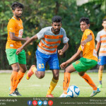 Kirulapone United player (M) wriggles past Edison Figurado and Peshala Malik - FA Cup (Last 32 Round)