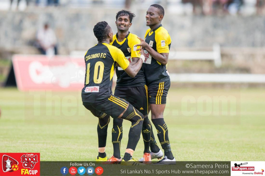 Madushanka (M) celebrates scoring a goal with Frank (L) and Momas Yapo (R) - FA Cup 2016 Quarter Final