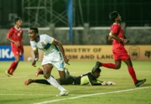 Sri Lanka into semi-finals; joins India, Nepal & Bangladesh Mohamed Mufas wheels off in celebration after scoring against Maldives - SAFF U17 Championship 2022
