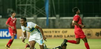 Mohamed Mufas wheels off in celebration after scoring against Maldives - SAFF U17 Championship 2022
