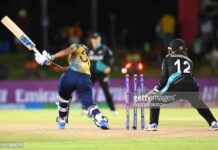 Sri Lanka's Malsha Shehani (L) is bowled