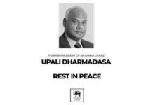 Sri Lanka Cricket mourns the passing of former President Upali Dharmadasa SLC pays tribute to former President Upali Dharmadasa