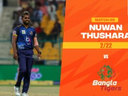 Player Performance - Nuwan Thushara 2/22 vs Bangla Tigers | Abu Dhabi T10 League 2023 - Match 08