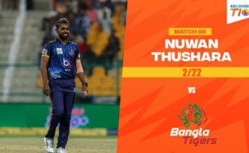 Player Performance - Nuwan Thushara 2/22 vs Bangla Tigers | Abu Dhabi T10 League 2023 - Match 08