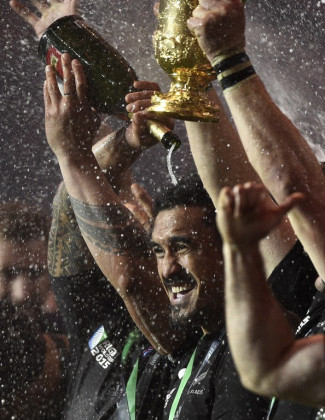 New Zealand's flanker Jerome Kaino celebrates after winning the final match of the 2015 Rugby World Cup ©AFP
