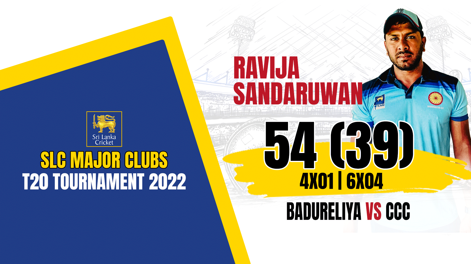 WATCH Ravija Sandaruwan's 54 (39) vs CCC SLC Major Clubs T20 Tournament 2022