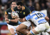 Springbok veterans bow out with World Cup bronze South Africa's centre Damian de Allende (C) is tackled by Argentina's lock Guido Petti Pagadizabal during the bronze medal match of the 2015 Rugby World Cup between South Africa and Argentina at the Olympic Stadium, east London, on October 30, 2015.