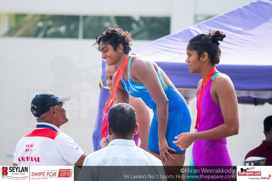 Senior Nationals Swimming Ishani Senanayake Gold Caption: Ishani Senanayake receiving her gold medal at Senior Nationals