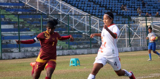 Sri Lanka captain Erandi Liyanage (L) in action against Bhutan at the 4th SAFF Women's Championship 2016
