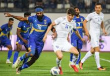 Uzbekistan too good for toiling Sujan & co. Sri Lanka’s Chamod Dilshan (L) & Uzbekistan’s captain Eldor Shomurodov (R) tussling for the ball in their AFC Asian Cup qualifiers 2023 – 3rd Round match