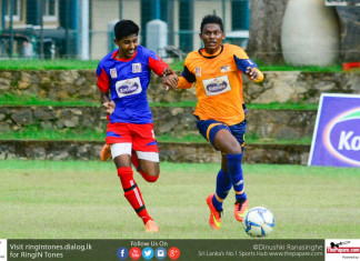 St.Peter's College's Mohamed Shabeer (R) in action against Maris Stella - Schools Football 2016
