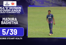 WATCH – Madura Bashitha 5/39 vs George Steuart Health – MCA “D” Division 50 Over Tournament