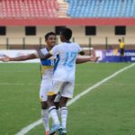 Theshan Thushmika celebrating Sri Lanka’s equalizer against Maldives in the SAFF U20 Championship 2022