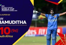WATCH – Viran Chamuditha 110 (94) vs South Africa – ICC U19 Men’s Cricket World Cup 2026 – Match 8, Super Six Viran Chamuditha 110 (94) vs South Africa