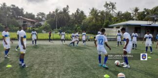 Sri Lanka U20 warming-up at the Beddegana Football Complex