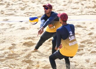 Sri Lanka’s Ashen Rashmika and Malintha Yapa in Men’s Beach Volleyball in Birmingham Commonwealth Games 2022