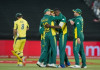 South Africa sweep Australia despite Warner heroics South African team members congratulate Kagiso Rabada (C) after hebowled Australia's Mitchell Marsh (L) out during the One Day International Cricket match on October 12, 2016, in Cape Town ©Rodger Bosch (AFP)