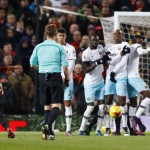 Manchester United's Zlatan Ibrahimovic shoots at goal from a free kick
