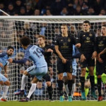 Manchester City's Leroy Sane shoots from a free kick