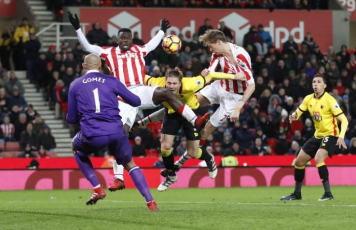 Stoke City's Peter Crouch shoots at goal