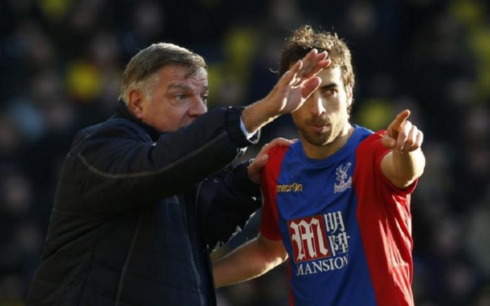 Crystal Palace manager Sam Allardyce with Crystal Palace's Mathieu Flamini Crystal Palace manager Sam Allardyce with Crystal Palace's Mathieu Flamini