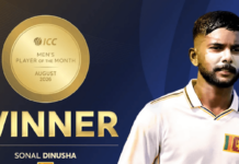 Sonal Dinusha wins ICC Men’s Player of the Month award for August 2026 CC Men’s Player of the Month