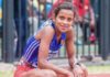 Hiruni Wijayaratne of Sri Lanka in action in the 97th Sri Lanka Athletic Nationals