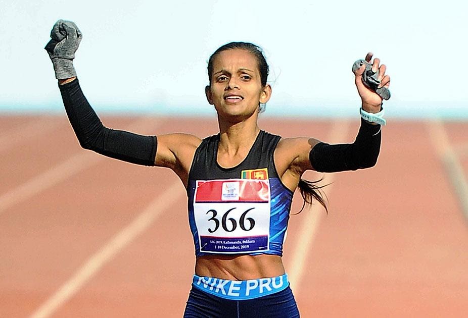 Hiruni Wijayaratne celebrates Gold in Women’s marathon South Asian Games 2019